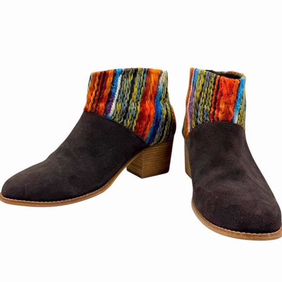 TOMS LEILA SUEDE & FABRIC BOOTS BOHO WESTERN ANKLE BOOTIES SIZE 12 WIDE *READ* - Picture 1 of 6